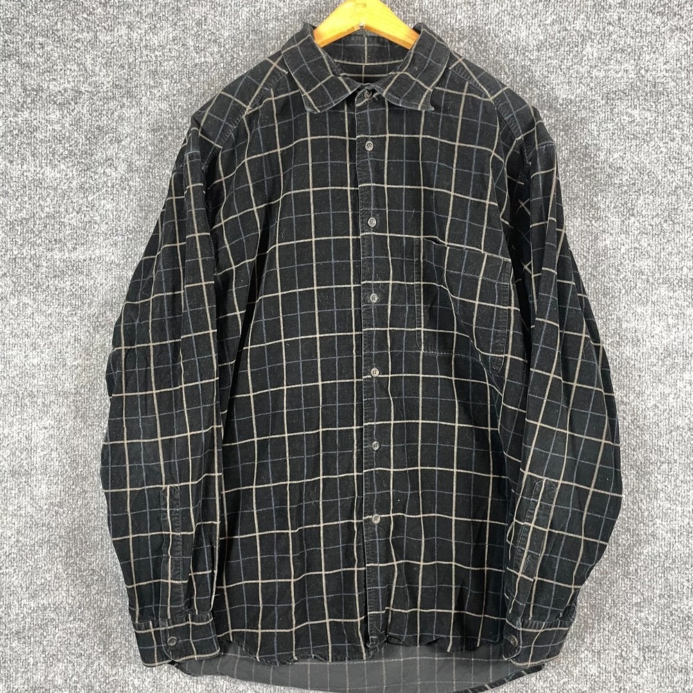 Ermenegildo‎ Zegna Shirt Mens XL Plaid Button Up Pinwale Corduroy Check Plaid